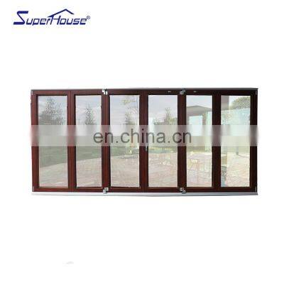 NFRC AS2047 AS2208 Standard commercial wood color double glass aluminum folding door