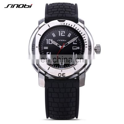 SINOBI Creative Men's Sport Watch Calendar Arabic Number Dial 316L Steel Case Silicone Band Customized Logo Watch 1240G