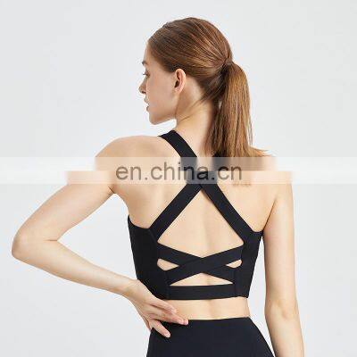 Women Shockproof Sexy Straps Sports Yoga Bra Ladies Outdoor Training Gym Top Nylon Spandex Front Zipper Exercise Wear Clothes