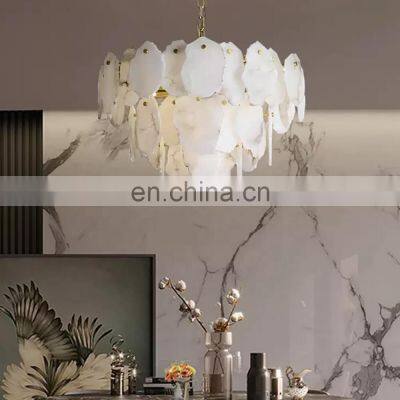 Nordic Decorative Alabaster Pendant Light LED Brass Gold Hanging Lighting Chandelier photo-3