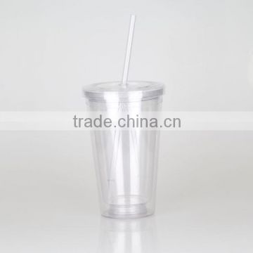 Double wall clear multi color straw cup