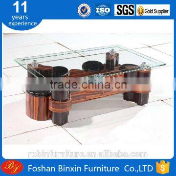 Living room furniture RB-517 new rectangular glass&pu coffee table transparent glass tea table with small pu stool