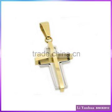 Stainless Steel Jewelry Wire Cut Cross Gold Plated Simple Pendant