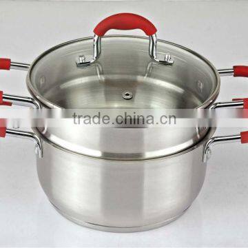 stainless steel steamer pot set with silicone handle and knob