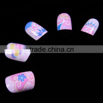 Oval crown pink printed press-on nails tips