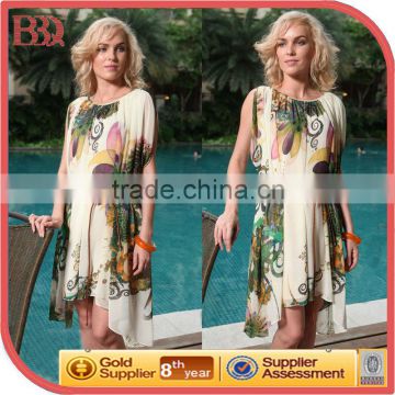 Wholesale Summer Beach Dress Sleeveless Printed Chiffon Short Dress