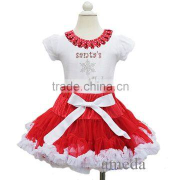 Xmas Girls Red White Pettiskirt Tutu Santa's Snowflake Tee Party Dress 1-7Y