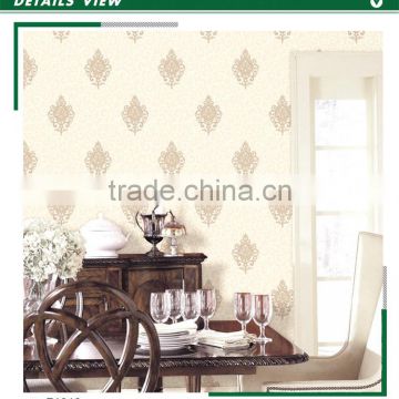 new embossed pvc coated wallpaper, beige classic damask wall sticker for restaurant , anti-static wall sticker ideas