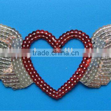 Iron-on Sequins Patch Red Heart with Wings 6.25 inch/red heart embroidery patch                        
                                                Quality Choice