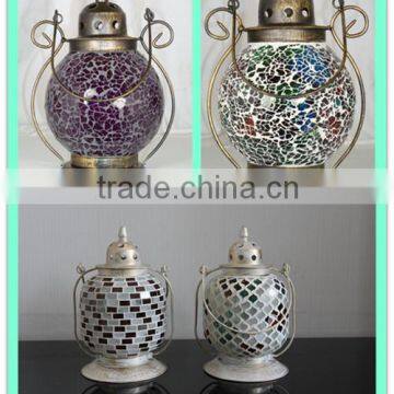 Antique Decorations Hanging Mosaic Glass Tealight Globel Lantern photo-2