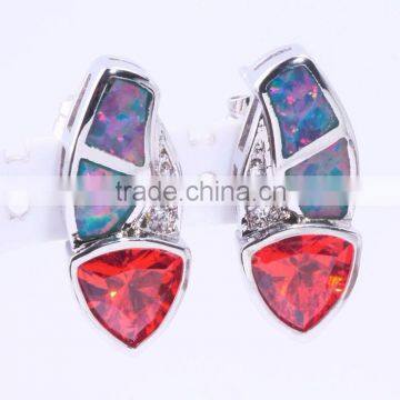 925 Sterling Silver Young Girl Triangle Opal Earring Red Ruby Stone Earring