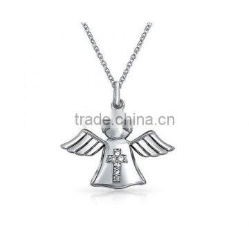 Dedicate Guardian Angel Wings Childrens Cz Cross Pendant 925 Silver