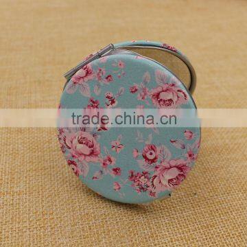 Round pu compact custom fresh flowers cosmetic mirror / pocket mirror