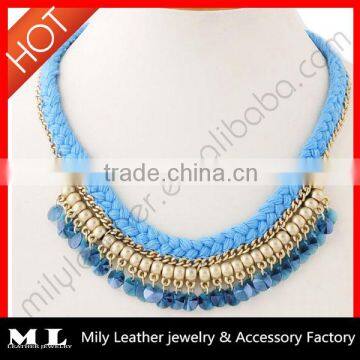 BF72544-2 braided nylon and alloy with crystal charms blue pendant Necklace