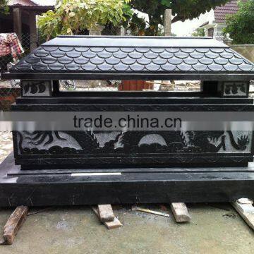 Funeral coffin, cremation urn dragon black marble stone hand carved sculpture from Vietnam