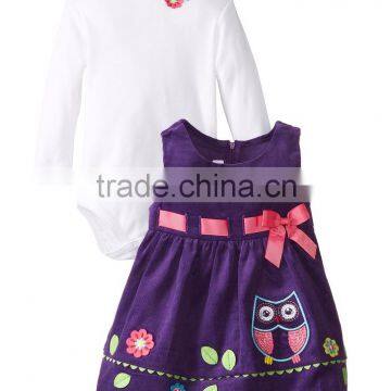 (CS801#) Baby dress romper set toddler winter 2 pc set Owl appliqued dress outfit