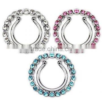 Clip On Nipple Ring with Multi Paved Gem Circle Non Piercing Jewelry