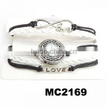 infinity black leather cord couple love bracelet watch