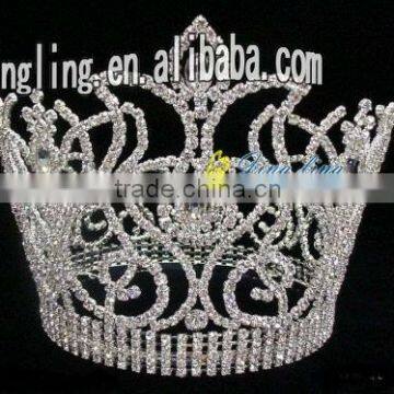 large full round rhinestone crystal silver pageant crowns for sale