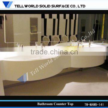 Snow white solid surface prefab bathroom countertop