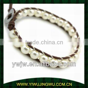 Contemporary Pearl Leather Wrap Leather Bracelets For Men(JW-G2570)