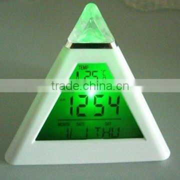 Pyramid alarm clock with mood light