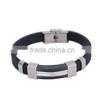 69*10.5mm Fashion Black Silicone Bracelet High Quality Stainless Steel Bangles' For Men