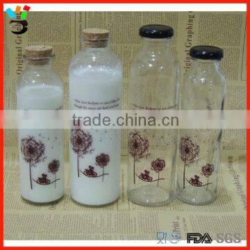 Custom Screen Printing Logo Cork Or Metal Lid 350ml & 500ml Beverage Glass Package Bottle