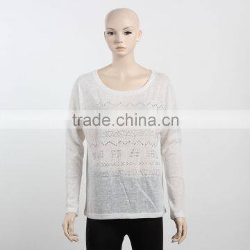 F5W13030 Long Sleeve White Embellished Pullover Sweatshirts For Women