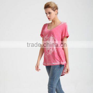 Women Burnout V Neck T-shirt With Crystals photo-2