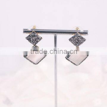 Fashion Gold Plated Stud Earrings, Pave Crystal Cat Eye Gemstone Druzy Earring