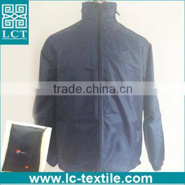 supply 100% 190T nylon dark blue promotional heat transfer print lightweight zip up fold up jacket with a pouch(LCTN1563)