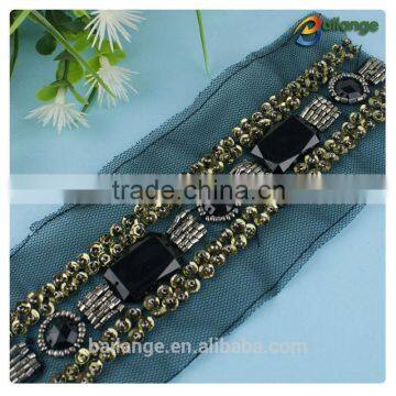 Guangzhou hot sale embroidery pearl rhinestone banding for dress