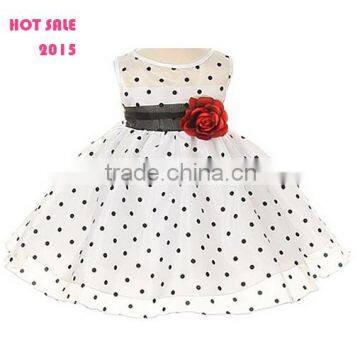 China Alibaba Factory manufacturer Polka dots printing Orangz girls Special Occasion Dress Gown dresses with Flower belts