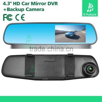 4.3 inch car rearview mirror camera dvr , car dvr rearview mirror with dual camera car dvr