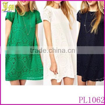 New 2015 Hot Sale Fashion Short Sleeve Women's Lace Crochet Dress Cocktail Party Princess Casual Dress Wholesale