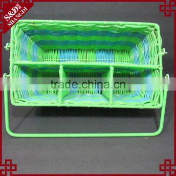 New Kitchen Storage Tool Green & Blue Plastic Wicker Woven Utensil Holder