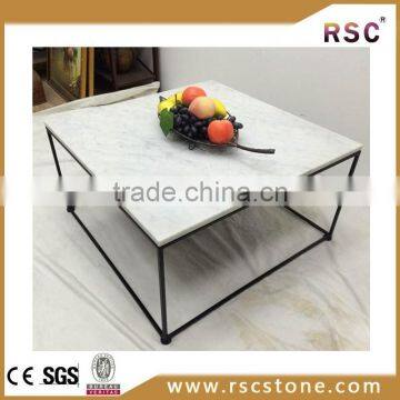 white marble coffee table top with stinless base