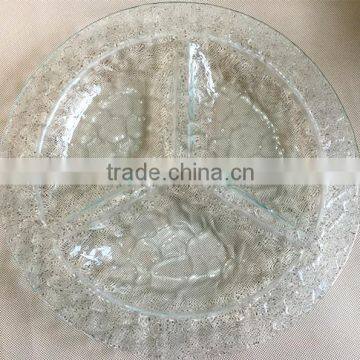 3 Partition Plate , Round Clear Glass Plate , Nut Plate , Candy Dishes photo-2