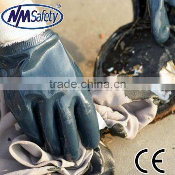 NMSAFETY hot sale construction glove oil resistant glove full dipping blue nitrile glove hand glove work gloves