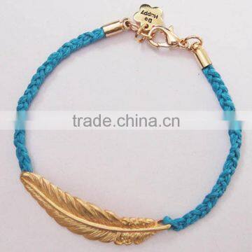 Matta Gold Leaf Charm Handwoven Wax Cord Bracelet Customized Charm Friendship Bracelet