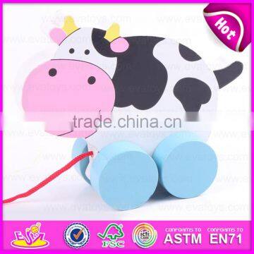 Kids Good Friend Wooden Lovely Cow Pull Along Toy,Cute wooden cow shape pulling along game for Toddlers W05B114