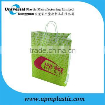 Customized full printing block bottom white rigid handle plastic bag for shopping