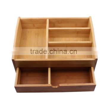 Bamboo Adjustable Drawer Organizer home desk storage Boxes