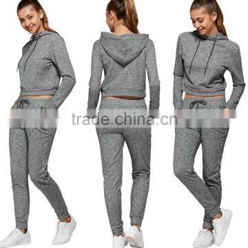 Women Fitness Tracksuit Drawstring Crop Hoodie+Pants Set Women Workout Clothes Running Sport Suit Ensemble Femme Sportwear