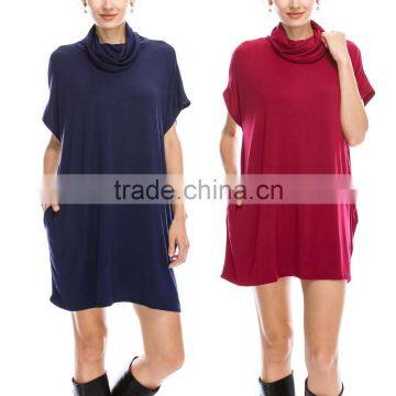 Fashion Muslim Dress casual-chic style slouchy pockets Cowl-Neck Short Sleeve cotton dresses for women