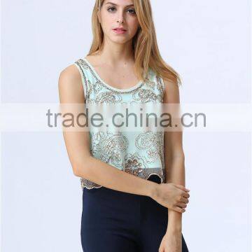 New Design Ladies Sequin Embroideried Beaded Cami Top photo-5