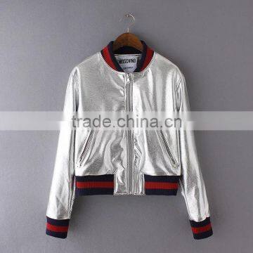 Guangzhou Wholesale Ladies Shiny Foil Jacket Fashion Design Women Bomber Jacket photo-4