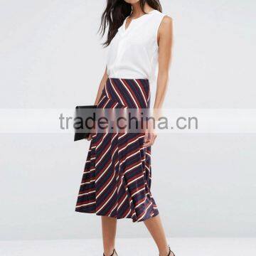 High Waisted Strip Long Skirt Latest Model Full Skirts for Women Summer Casual Wear photo-2