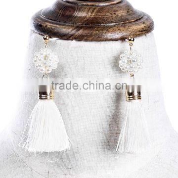 Bohemian Jewelry White Imitation Pearls Tassel Charms Earrings for Women photo-2
